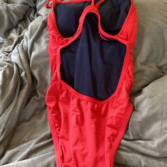Red Lifeguard one piece swimsuit - Picture 2 of 3